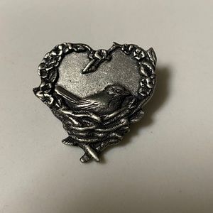2004 Birds & Blooms Heart shape Pewter Brooch